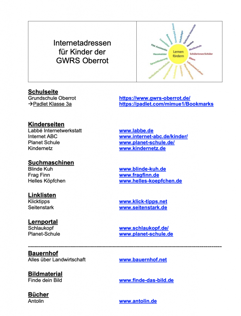 Webadressen für Kinder - GWRS Oberrot